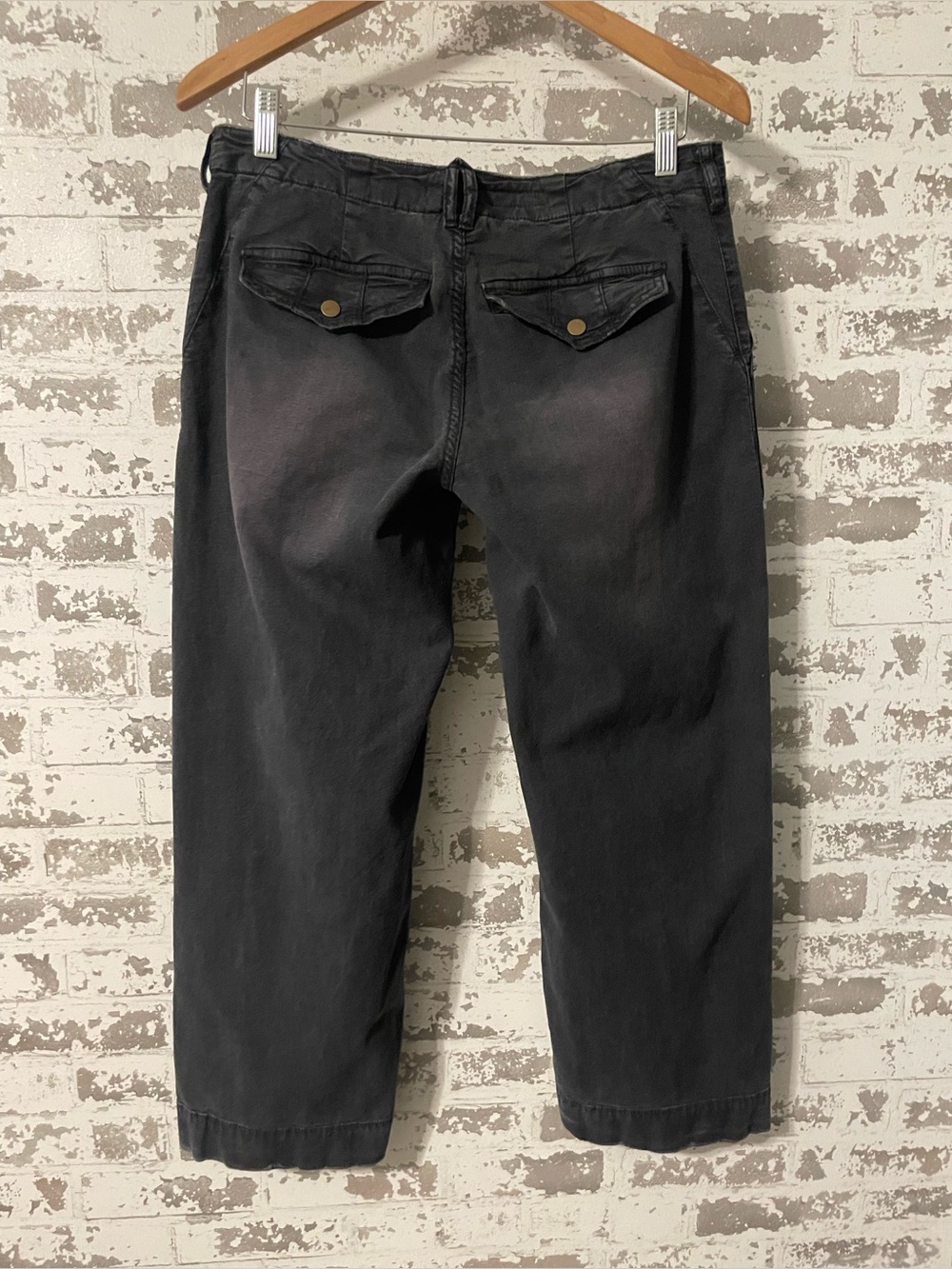 Pilcro Distressed Utility Cropped Wide Leg Jeans Black Size 27 Anthropologie - Picture 7 of 8